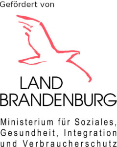 Gezeichnete Umrisse eine fliegenden Milans. Darunter der Schriftzug Land Brandenburg Ministerium für Soziales, Gesundheit, Integration und Verbraucherschutz